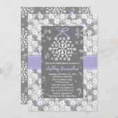 Paarse Snowflake Bridal Shower Invitations Kaart (Voorkant / Achterkant)