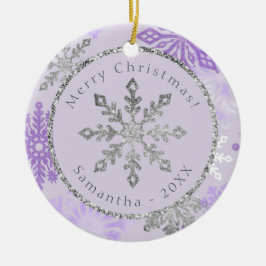 Paarse Snowflake Datum van de Aangepersonaliseerde Keramisch Ornament