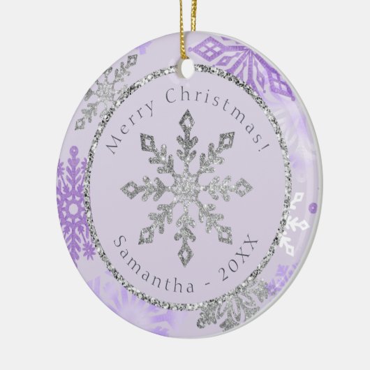 Paarse Snowflake Datum van de Aangepersonaliseerde Keramisch Ornament (Links)