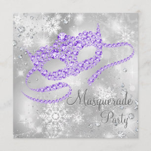 Paarse Snowflake Masquerade Party Kaart