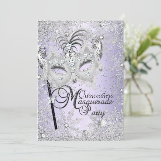 Paarse Snowflake Masquerade Quinceanera Kaart (Staand voorkant)