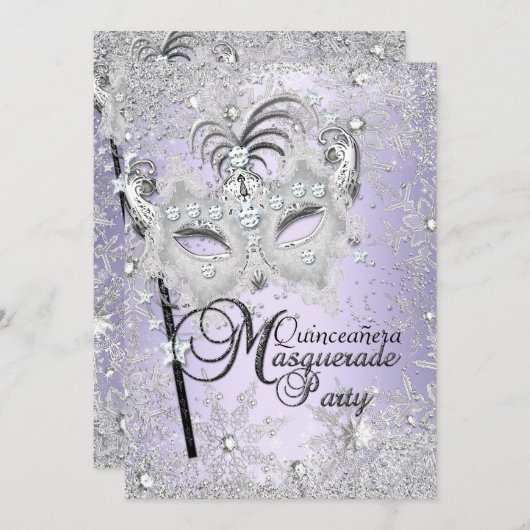 Paarse Snowflake Masquerade Quinceanera Kaart (Voorkant / Achterkant)