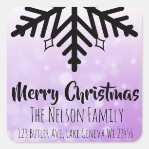 Paarse Snowflake Persoonlijke Kerstmis Vierkante Sticker