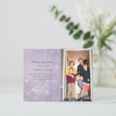 Paarse Snowflake Swirls Holiday Foto Briefkaart (Staand voorkant)