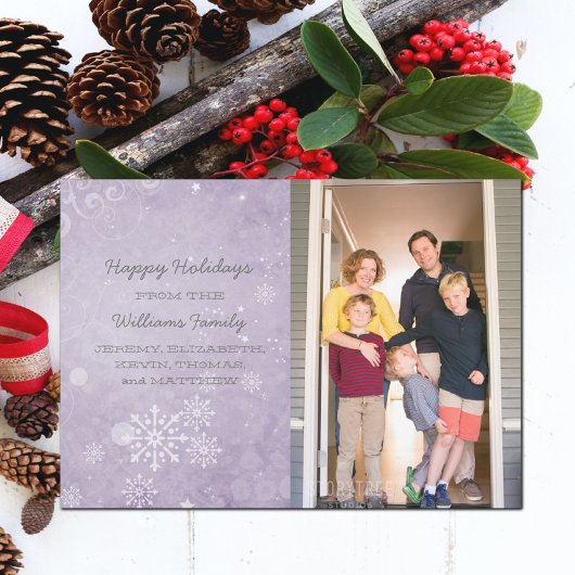 Paarse Snowflake Swirls Holiday Foto Flat Kaart
