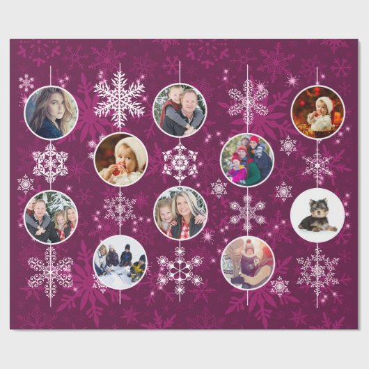 Paarse Snowflake Tien favoriete familiefoto's Cadeaupapier (Vlak)