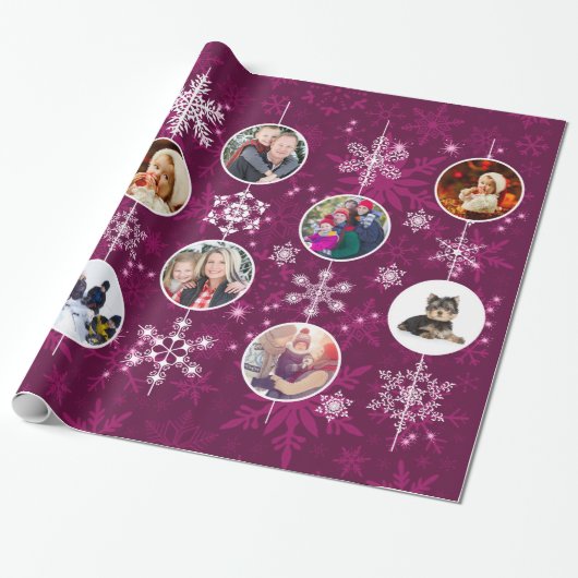 Paarse Snowflake Tien favoriete familiefoto's Cadeaupapier (Uitgerold)