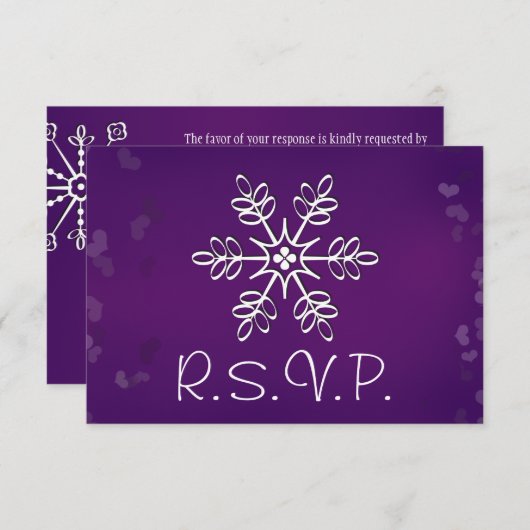 Paarse Snowflake Wedding RSVP-reactiekaart RSVP Kaartje (Voorkant / Achterkant)