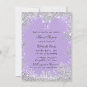 Paarse Snowflake Winter Wonderland Sweet 16 Invite Kaart (Achterkant)