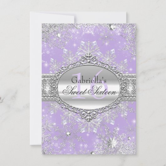 Paarse Snowflake Winter Wonderland Sweet 16 Invite Kaart (Voorkant)