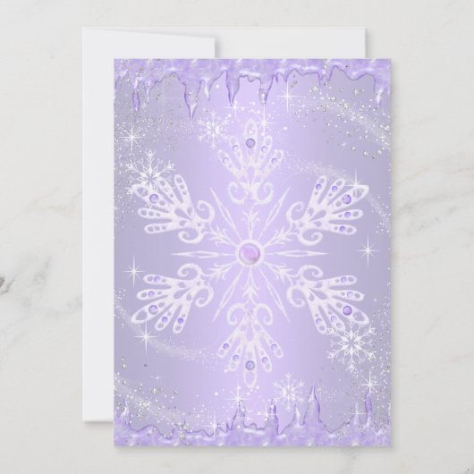 Paarse Snowflake Winter Wonderland Sweet 16 Invite Kaart (Achterkant)
