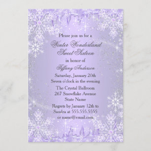 Paarse Snowflake Winter Wonderland Sweet 16 Invite Kaart
