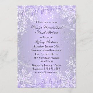 Paarse Snowflake Winter Wonderland Sweet 16 Invite Kaart