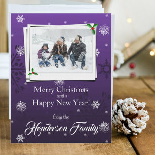 Paarse Snowflakes Flat Holiday Fotokaart Feestdagenkaart