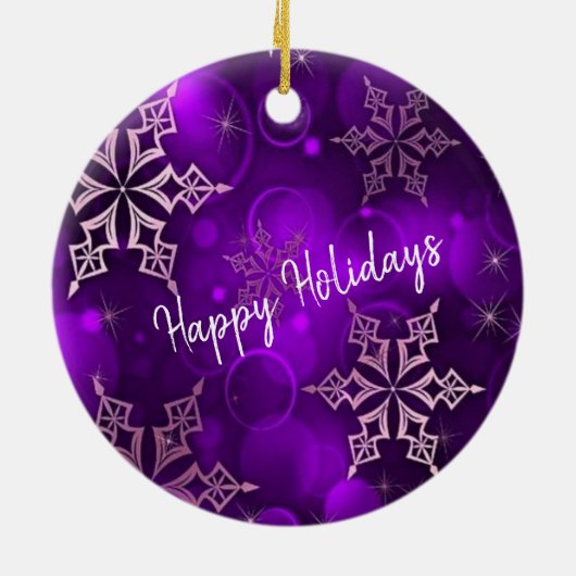 Paarse Snowflakes Prettige feestdagen keramische s Keramisch Ornament (Achterkant)