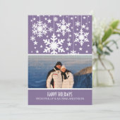 Paarse Snowflakes Stars Holiday Photo Flat Kaart (Staand voorkant)
