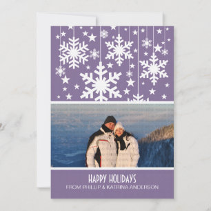 Paarse Snowflakes Stars Holiday Photo Flat Kaart