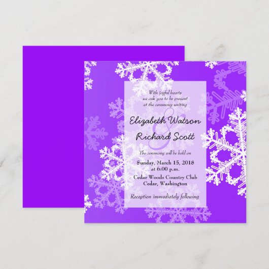 Paarse Snowflakes-uitnodiging voor kerstfeest Kaart (Voorkant / Achterkant)
