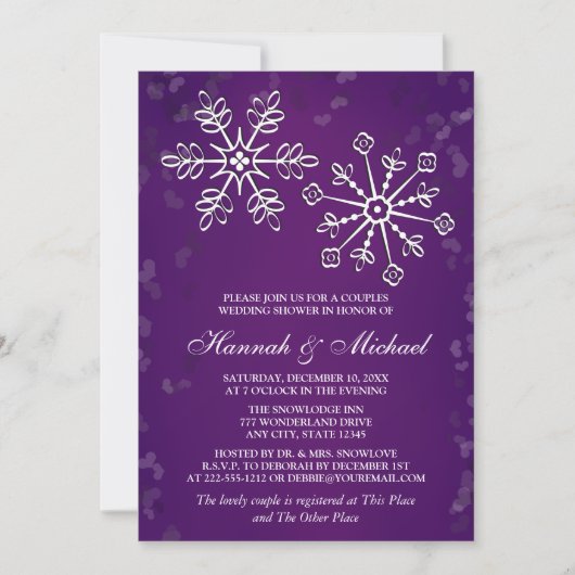 PAARSE SNOWFLAKKOPPELS VAN WEDDINGSHOWER KAART (Voorkant)