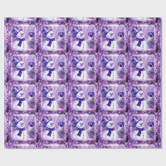 Paarse Snowman in Winter Scene Cadeaupapier (Vlak)
