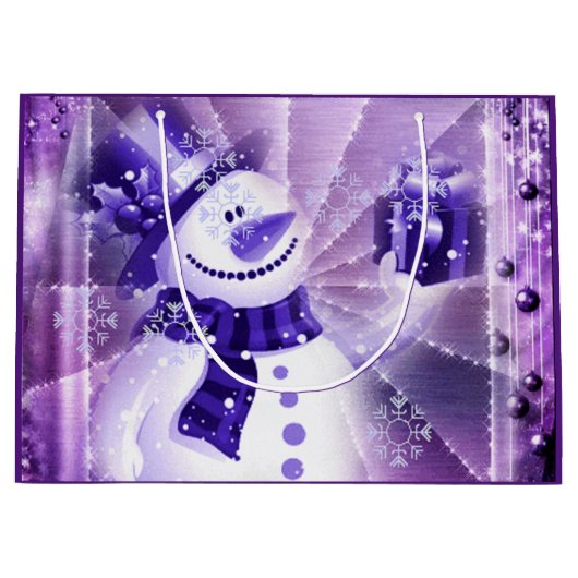 Paarse Snowman in Winter Scene Large Cadeautasje (Voorkant)