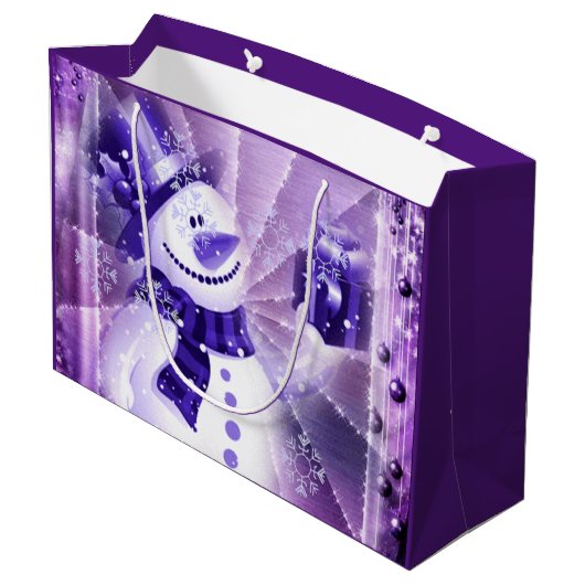 Paarse Snowman in Winter Scene Large Cadeautasje (Achterkant Gekanteld)