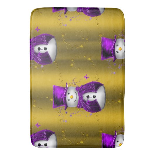 Paarse Snowman met Gold Kerstmis Badmat (Voorkant Verticaal)