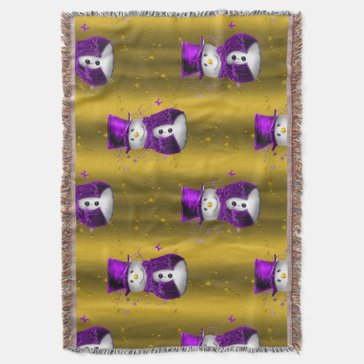 Paarse Snowman met Gold Kerstmis Deken (Voorkant Verticaal)