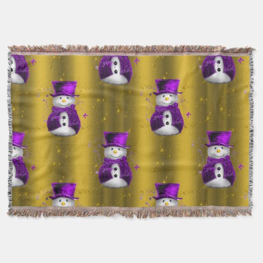 Paarse Snowman met Gold Kerstmis Deken (Voorkant)