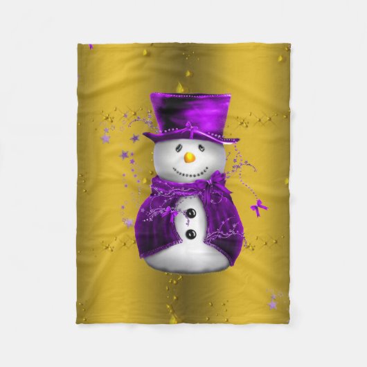 Paarse Snowman met Gold Kerstmis Fleece Deken (Voorkant)