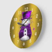 Paarse Snowman met Gold Kerstmis Grote Klok (Hoek)