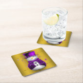 Paarse Snowman met Gold Kerstmis Kartonnen Onderzetters (Insitu)