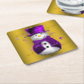 Paarse Snowman met Gold Kerstmis Kartonnen Onderzetters (Schuin)
