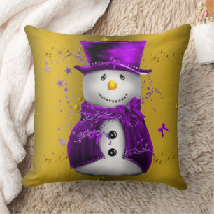 Paarse Snowman met Gold Kerstmis Kussen