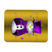 Paarse Snowman met Gold Kerstmis Magneet (Horizontaal)
