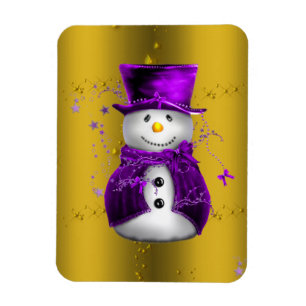 Paarse Snowman met Gold Kerstmis Magneet