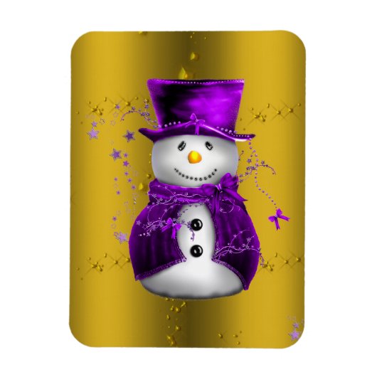 Paarse Snowman met Gold Kerstmis Magneet (Verticaal)