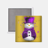 Paarse Snowman met Gold Kerstmis Magneet (Voorkant / Achterkant)