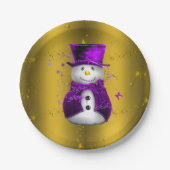 Paarse Snowman met Gold Kerstmis Papieren Bordje (Voorkant)