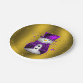 Paarse Snowman met Gold Kerstmis Papieren Bordje (Gekanteld)