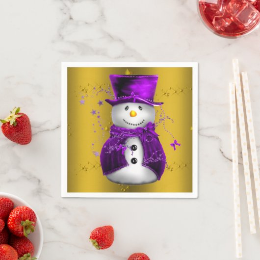 Paarse Snowman met Gold Kerstmis Servet (Insitu)