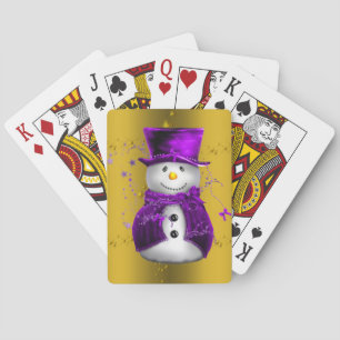 Paarse Snowman met Gold Kerstmis Speelkaarten