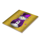 Paarse Snowman met Gold Kerstmis Tegeltje (Zijkant)