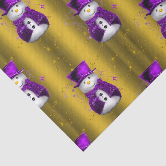 Paarse Snowman met Gold Kerstmis Tissuepapier (Detail)