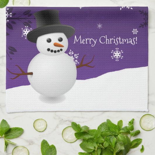 Paarse Snowman Winter-kerstkeukenhanddoeken Theedoek (Gevouwen)