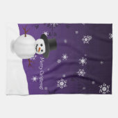 Paarse Snowman Winter-kerstkeukenhanddoeken Theedoek (Horizontaal)
