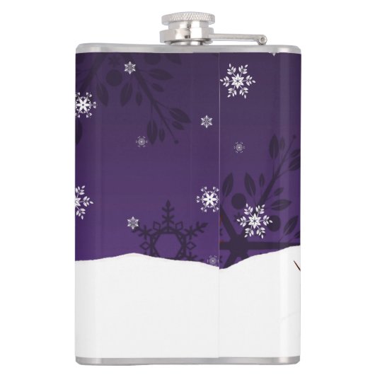 Paarse Snowman Winter Scene-kerstfles Heupfles (Achterkant)