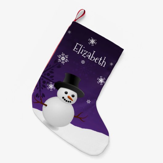 Paarse Snowman Winter Scene Kerstmis stoppen Kleine Kerstsok (Voorkant (Hangend))
