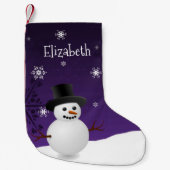 Paarse Snowman Winter Scene Kerstmis stoppen Kleine Kerstsok (Voorkant)