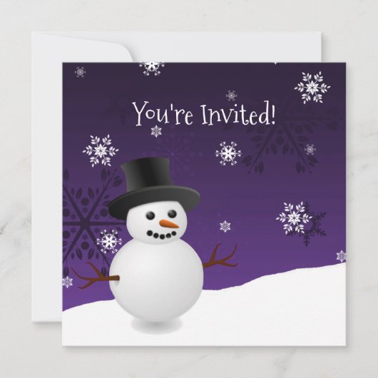 Paarse Snowman Winter Scene - kerstuitnodiging Kaart (Voorkant)